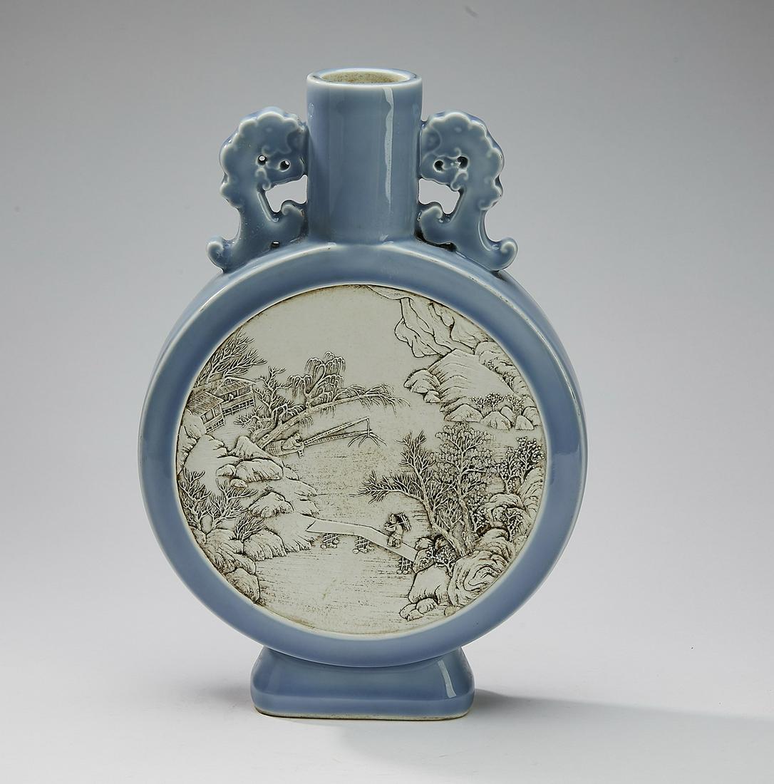 Chinese monochrome blue glaze winter moon flask (1 of 9)