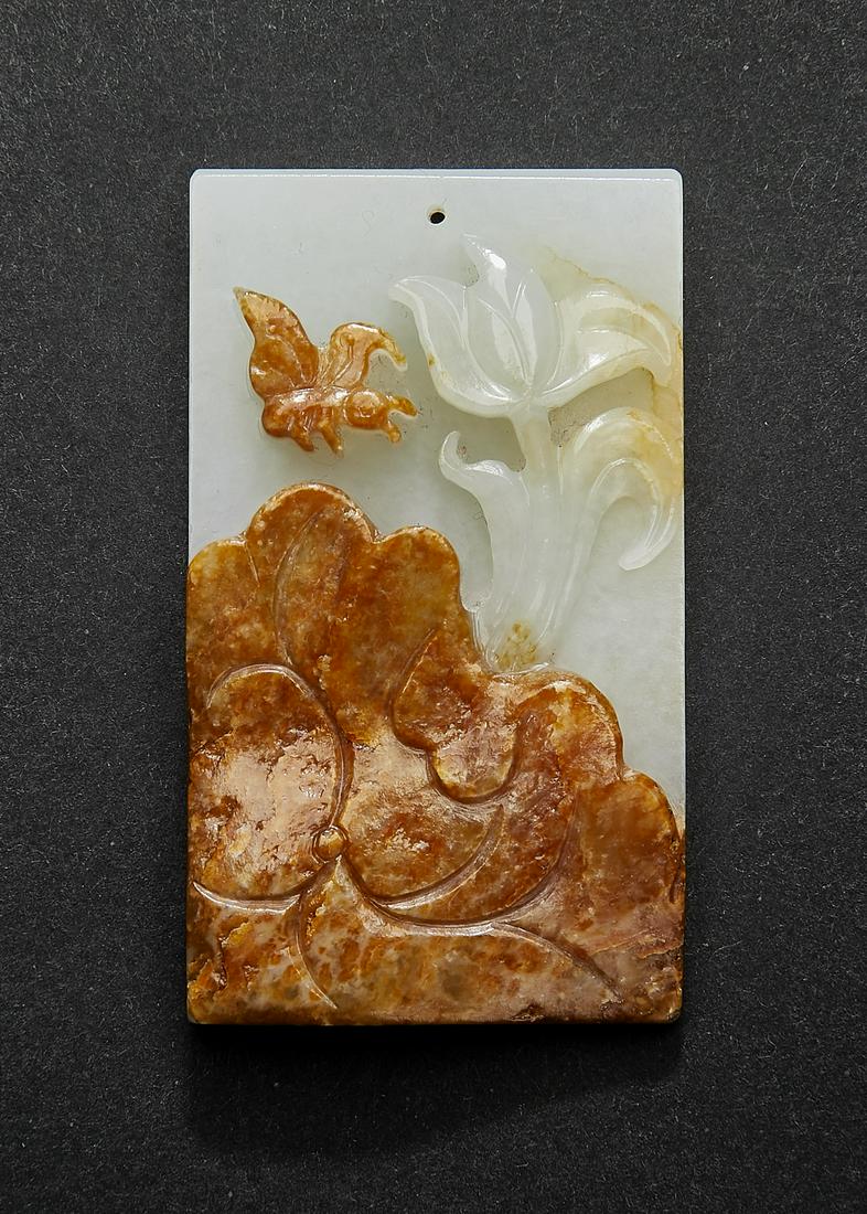 Chinese carved jade lotus pendant, 2"h. (1 of 2)