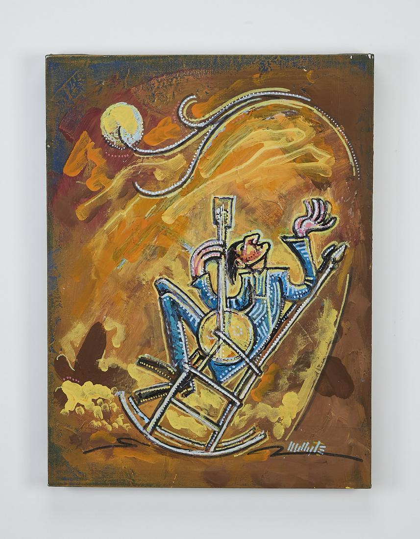 Russ Wilhite signed acrylic on canvas, 'Banjo Man' (1 of 6)