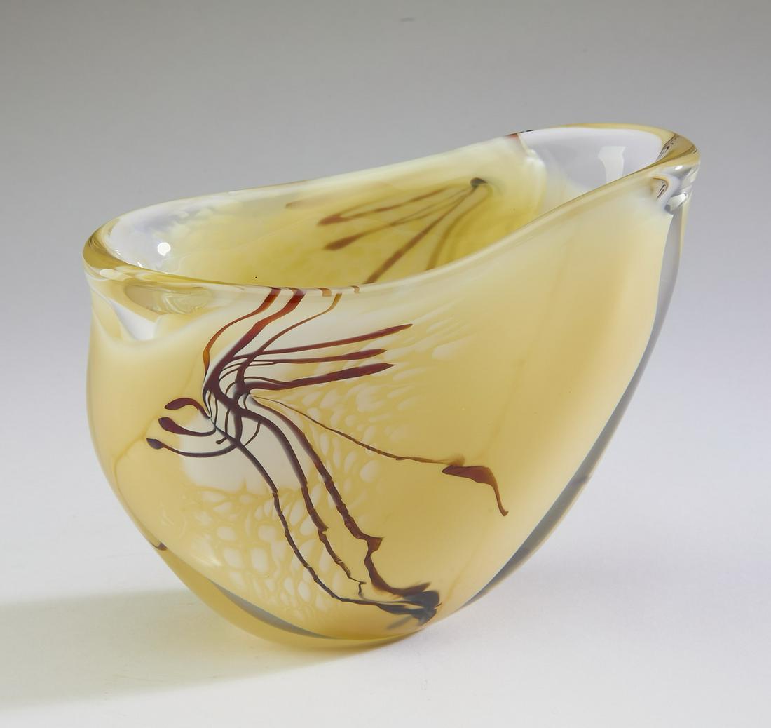 Signed Contemporary Art Glass Vase, 7.5"w