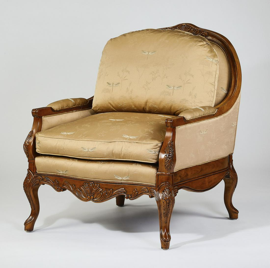French style carved armchair w/ dragonfly upholstery (1 of 2)