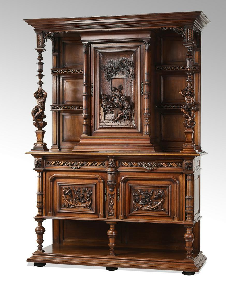 19th c. French Baroque Revival carved walnut buffet (1 of 7)