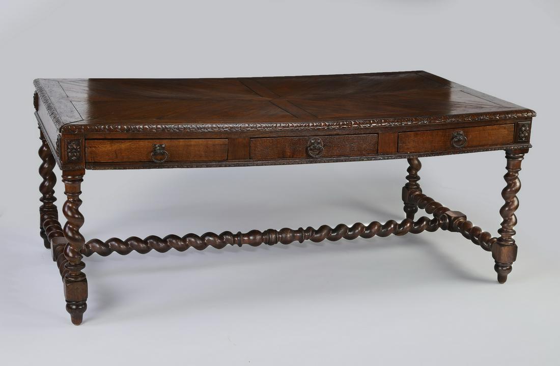 19th c. Jacobean style oak partners; desk, 73"w (1 of 3)