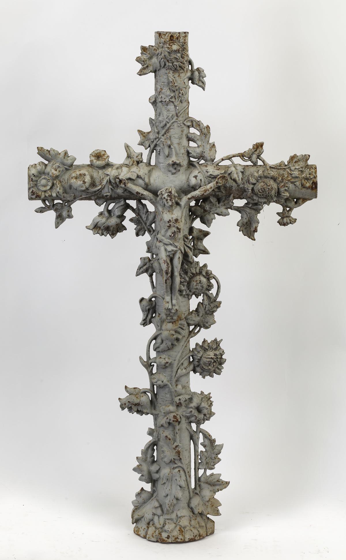 19th c. French cast iron crucifix, 52"h (1 of 3)