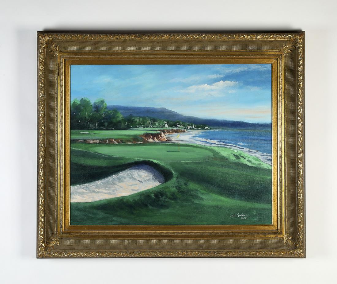Signed Bobby Sikes 'Pebble Beach Golf' O/c, 39"w (1 of 4)