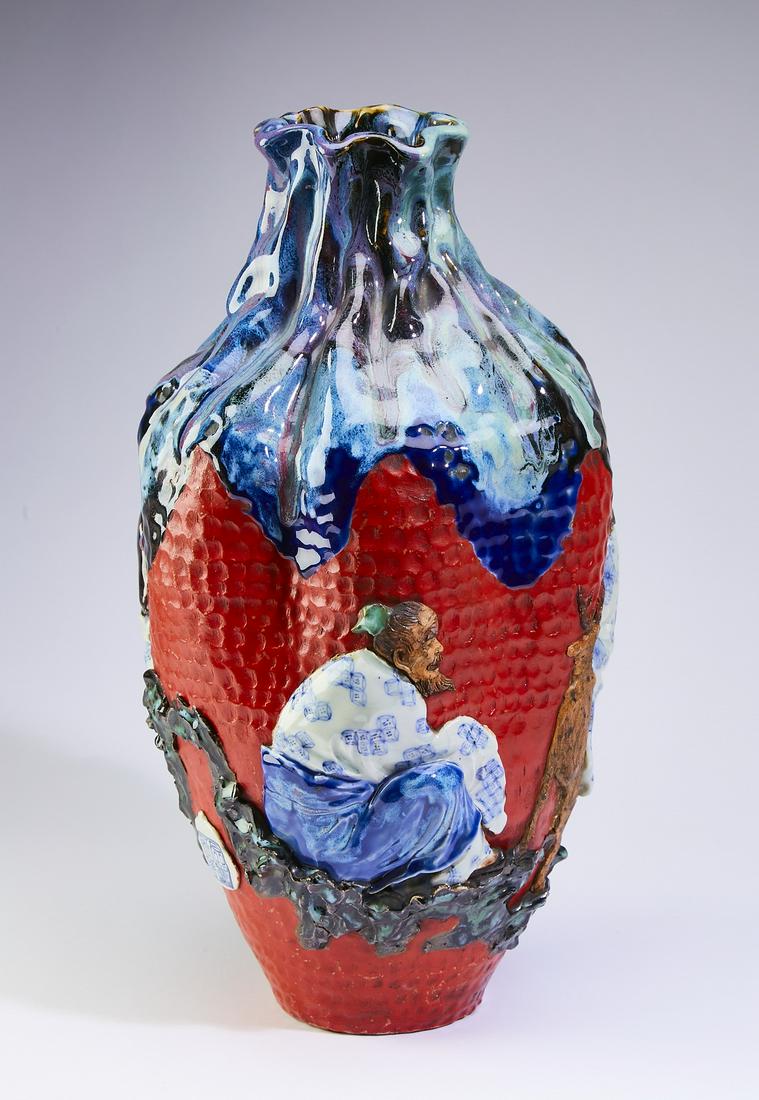 Japanese Sumida Gawa figural vase, 18.5"h (1 of 6)