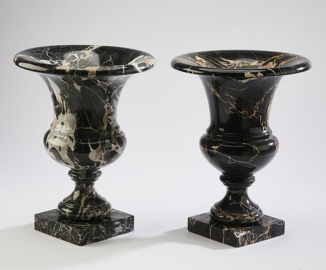 (2) Italian black marble campania urns, 15"h (1 of 3)
