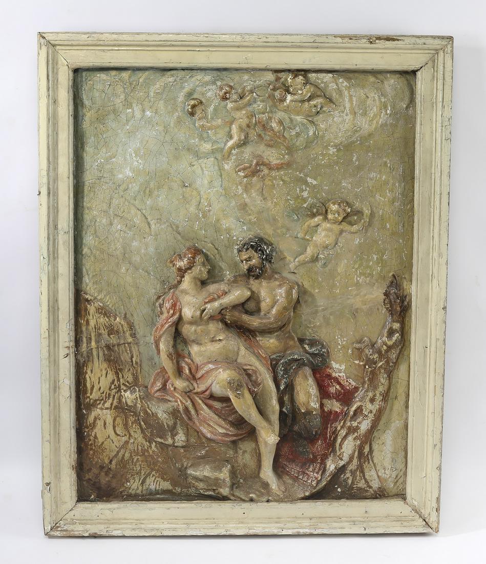 19th c Neoclassical style plaster relief painting (1 of 5)