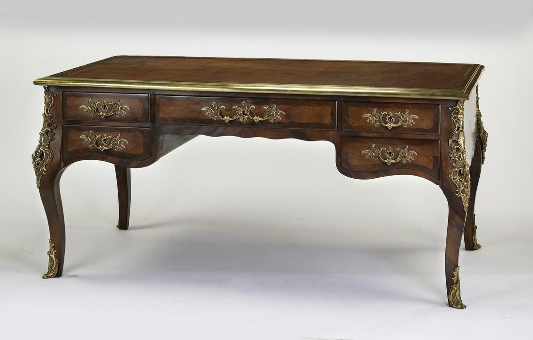 19th c. French bronze, satinwood and leather desk (1 of 4)