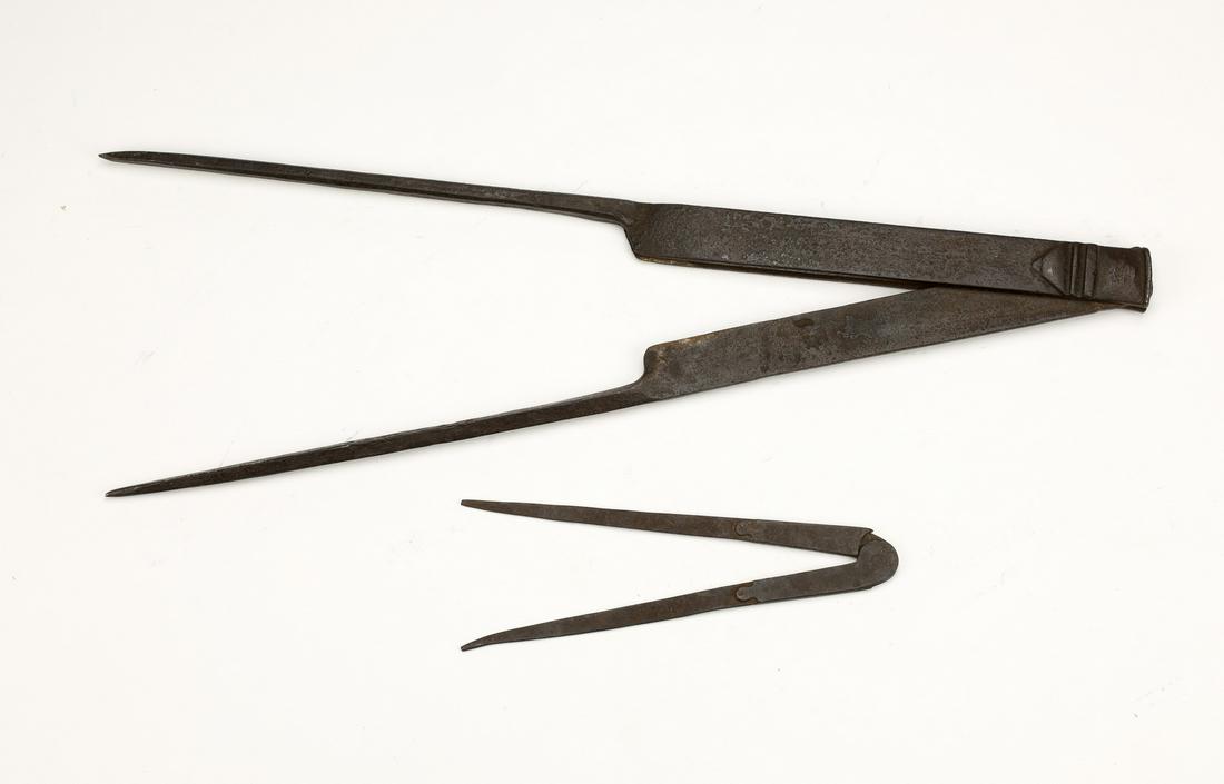 (2) Early 20th c. wrought iron drafting compasses (1 of 2)