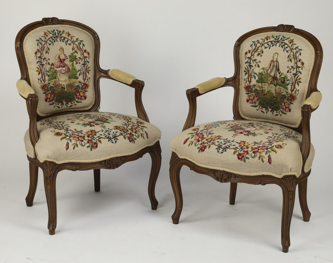 (2) Gros & petit point needlepoint portrait armchairs (1 of 4)