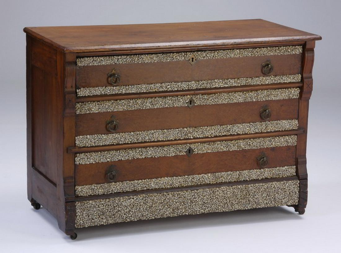 Three-drawer shell decorated oak chest (1 of 3)