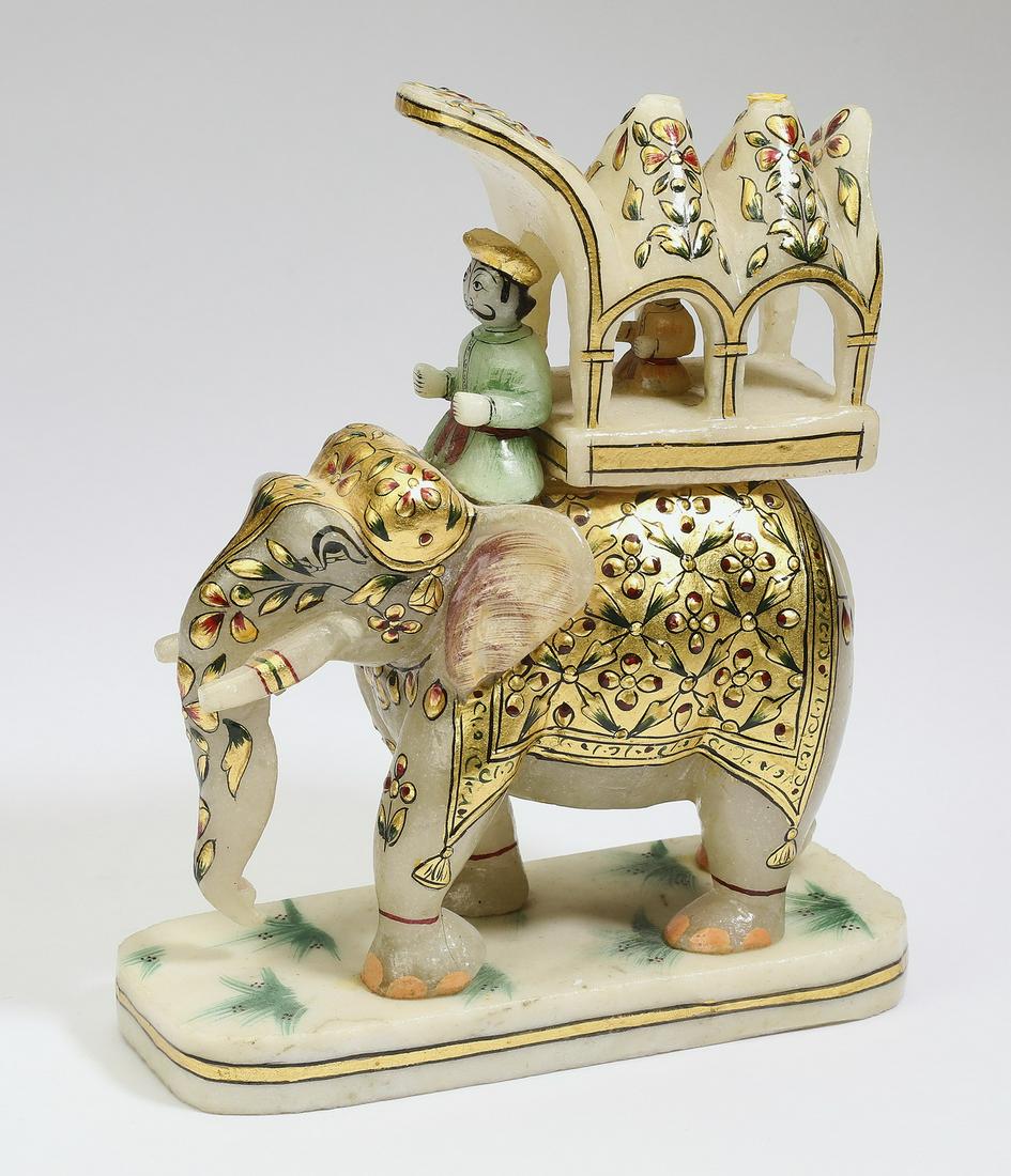 Indian carved alabaster elephant with rider, 5.5"h (1 of 5)