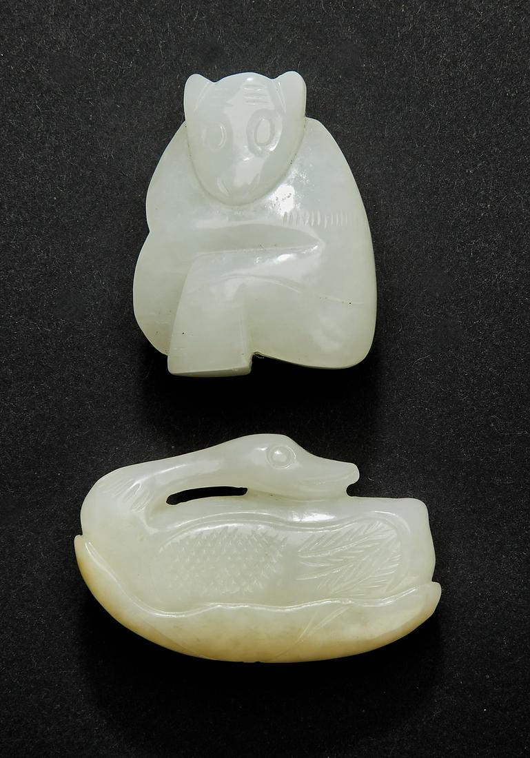 (2) Chinese celadon jade carvings, 1.5"h (1 of 2)