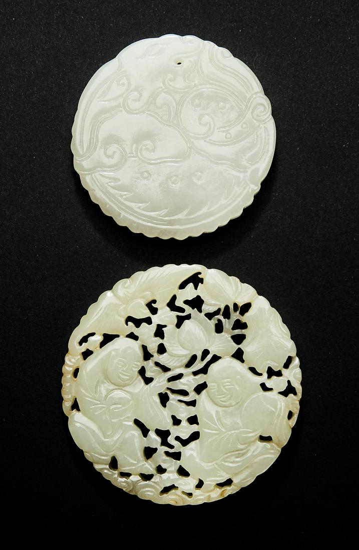 (2) Chinese carved celadon jade pendants (1 of 2)