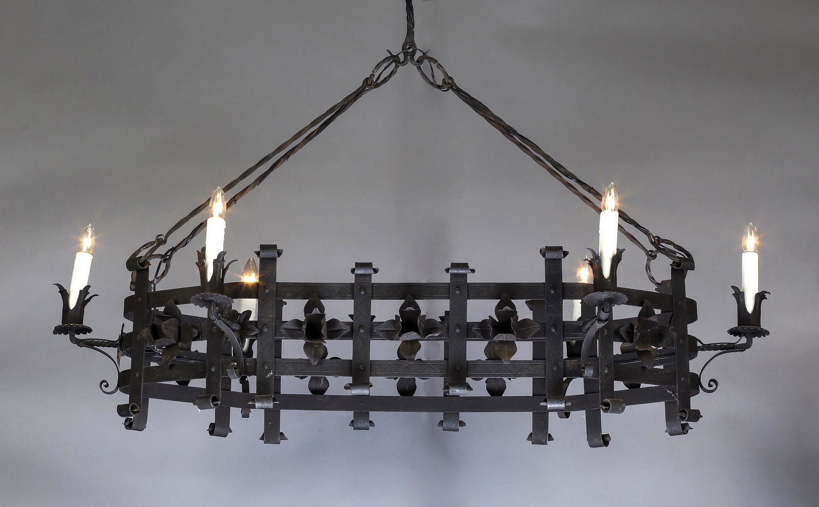 Gothic Revival iron 6 light oblong chandelier (1 of 2)