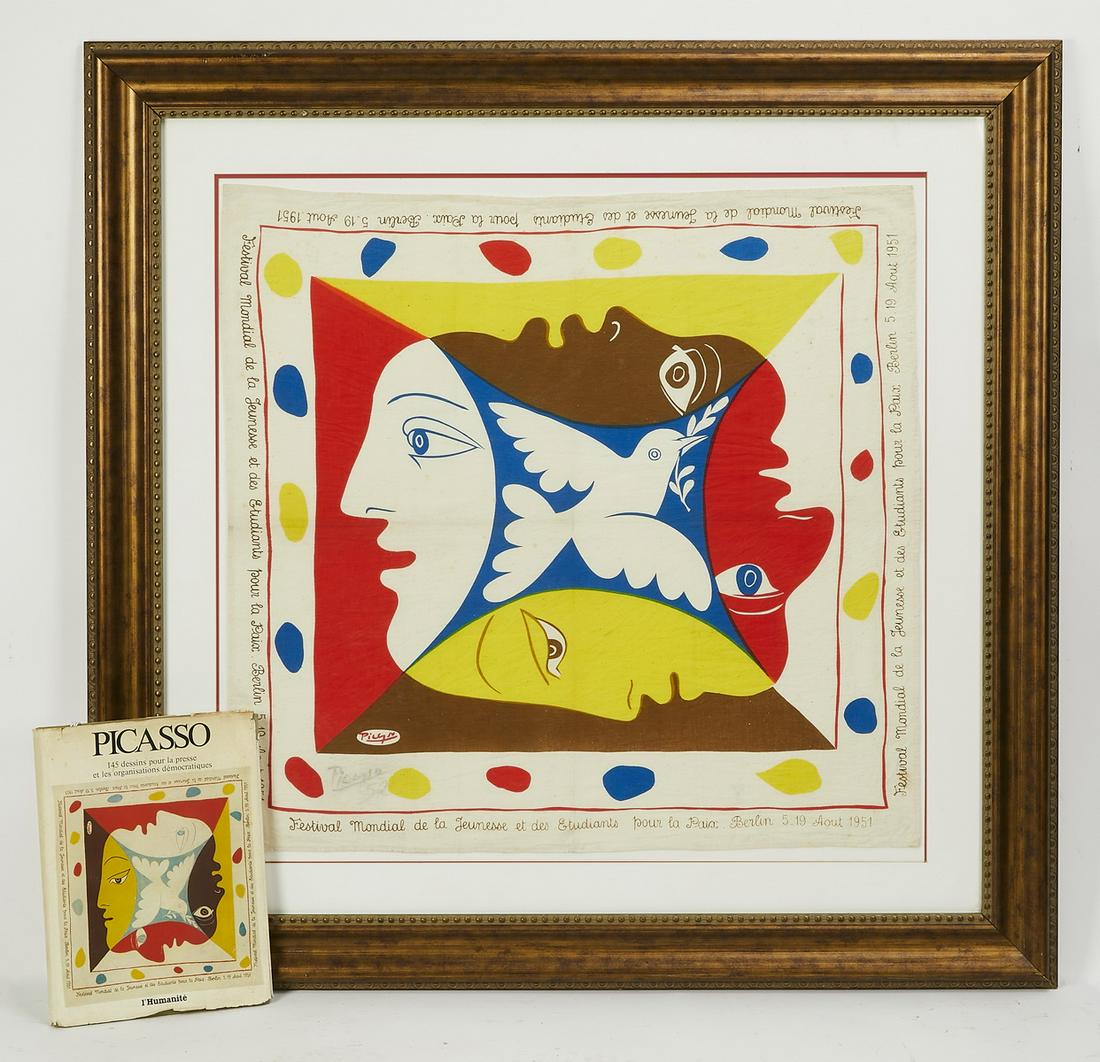(2 pcs) Signed Picasso silk scarf, 1951 and book (1 of 8)