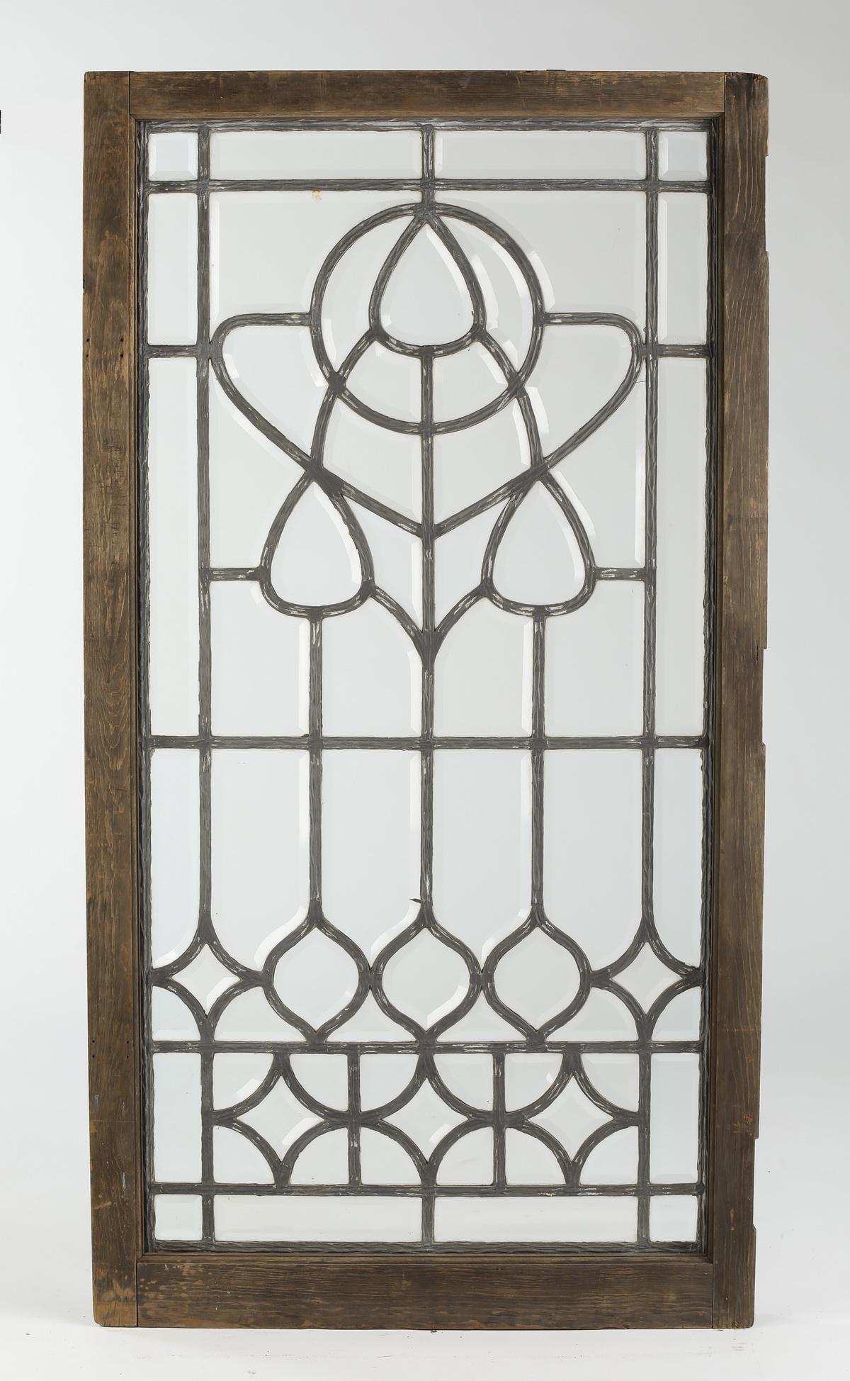 19th c. American leaded beveled glass window, 60"h (1 of 2)