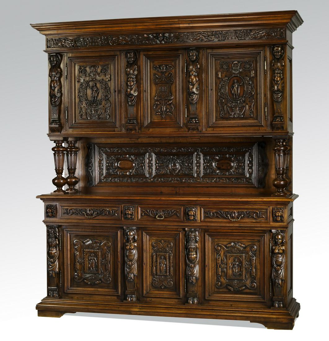 19th c. French carved walnut figural buffet (1 of 10)