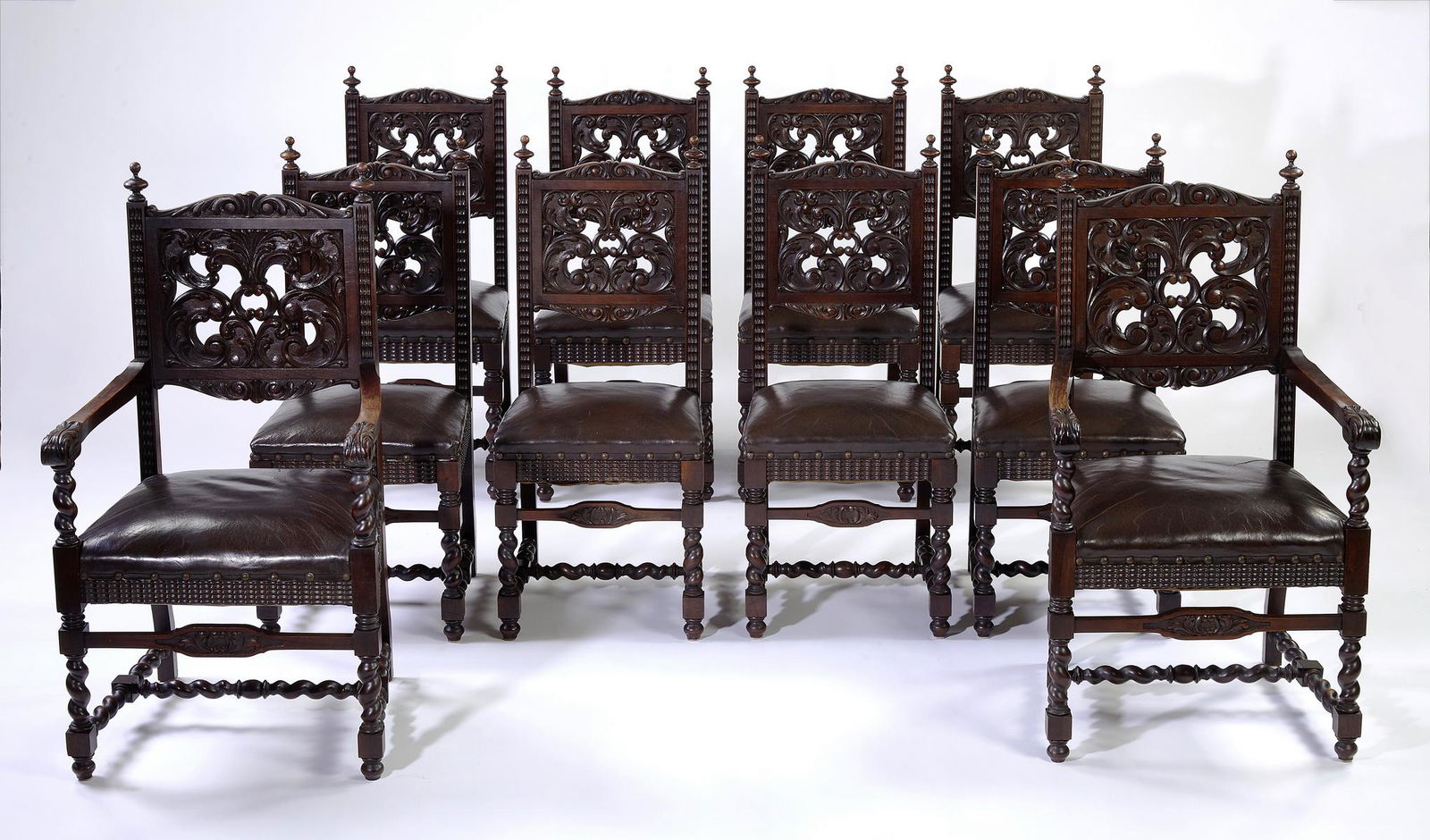 (10) Portuguese rosewood and leather chairs (1 of 4)