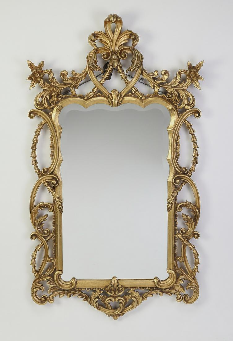 Regency style giltwood mirror with fleur de lis, 50"h (1 of 2)