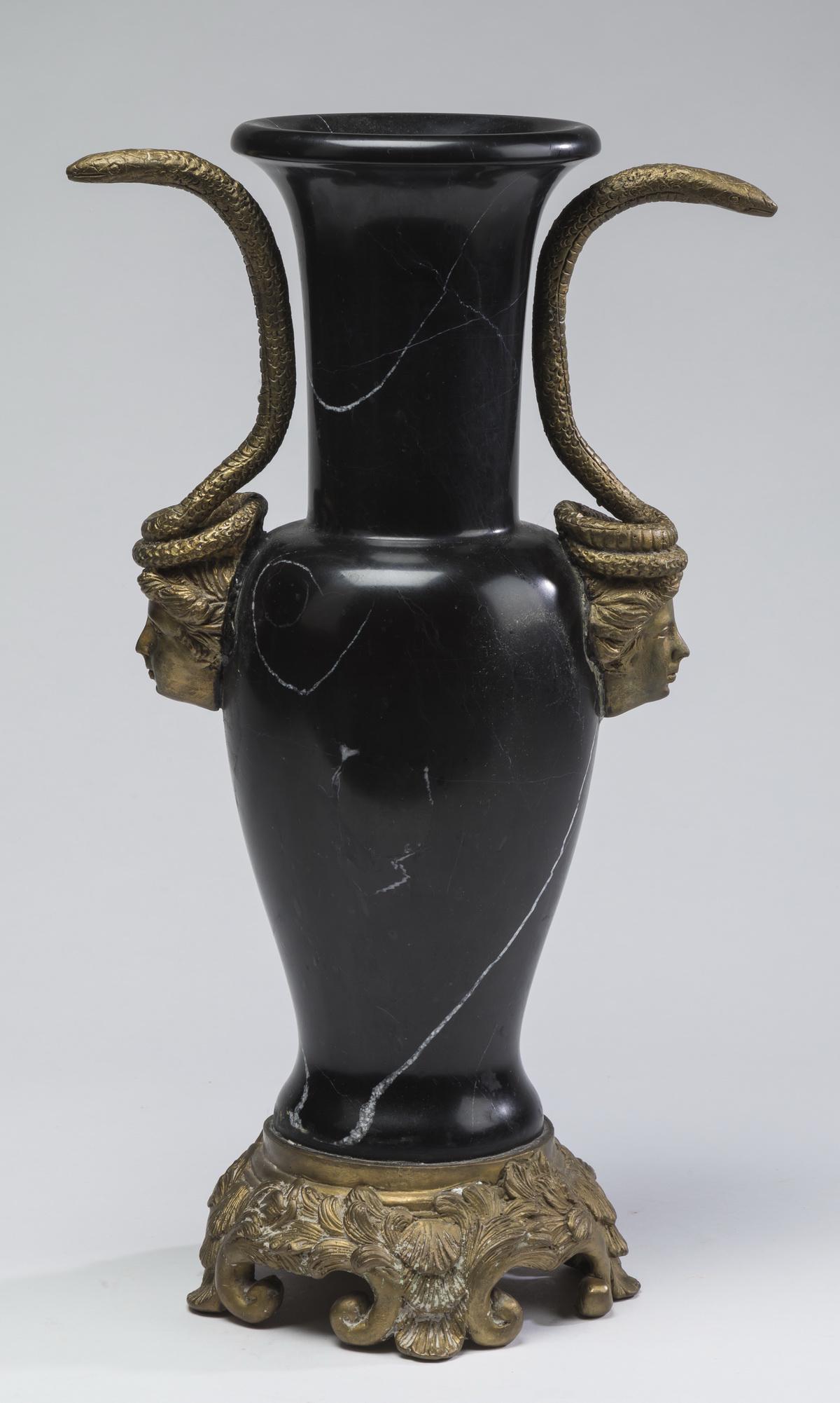Empire style bronze mounted black marble vase, 19"h (1 of 2)