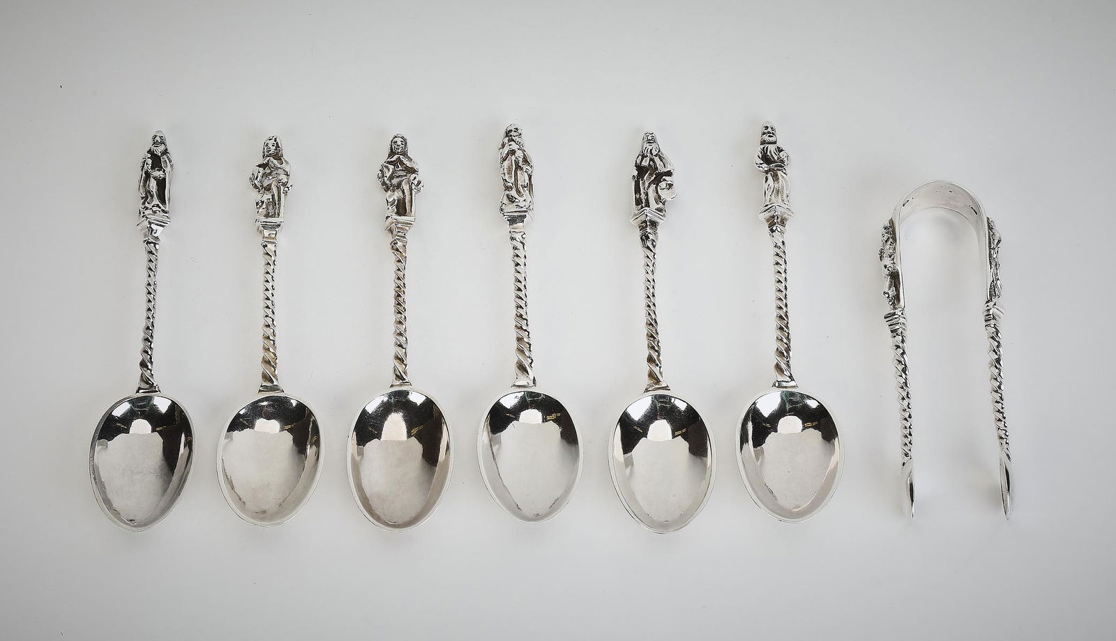 (7 pcs) English sterling demitasse spoon set, ca 1880 (1 of 8)
