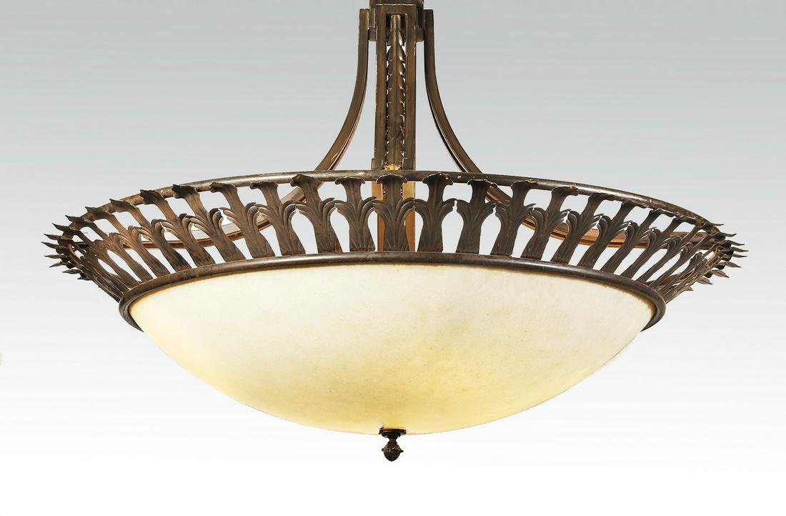 Patinated metal and faux alabaster hanging light (1 of 1)