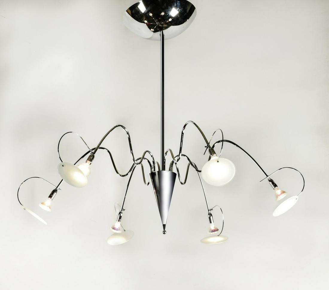 Contemporary chrome and glass chandelier, 34"h (1 of 1)