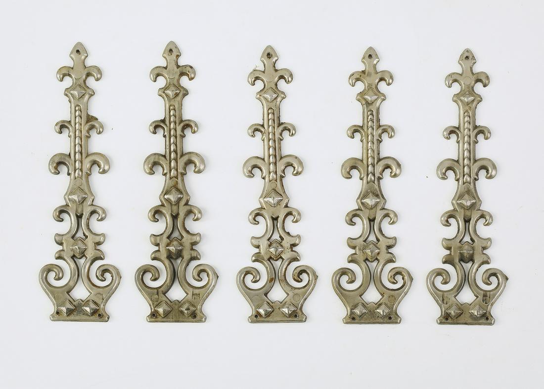 (5) Silvered metal scrollwork appliques 6.75"h (1 of 1)