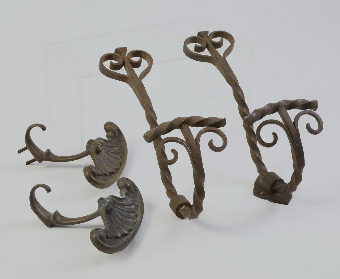 (4) 19th c. brass and wrought iron wall hooks (1 of 2)