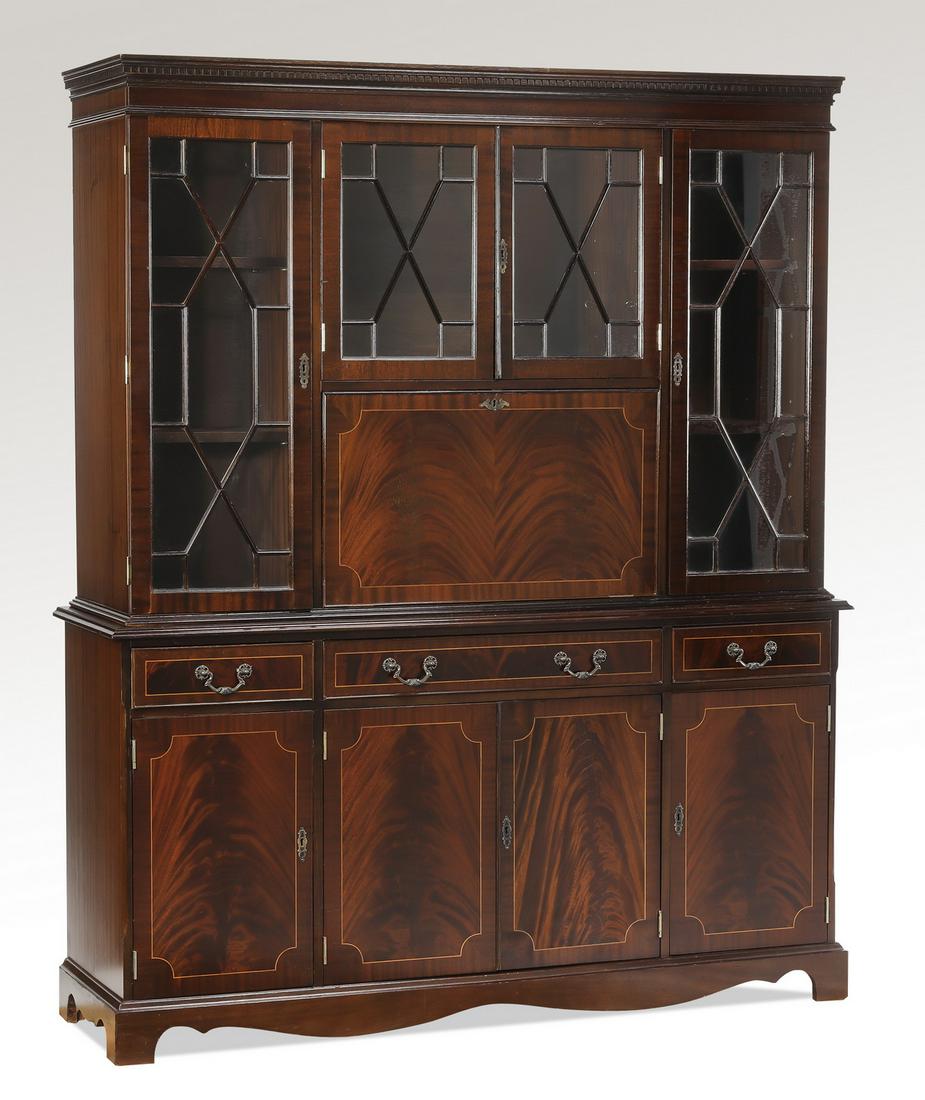 Early 20th c. Georgian style burl secretary bookcase (1 of 3)