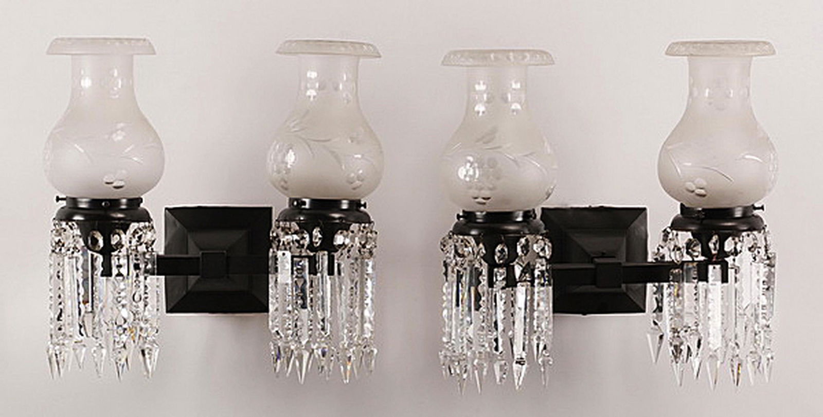 Pair of 19th c. American bronze and crystal sconces (1 of 1)