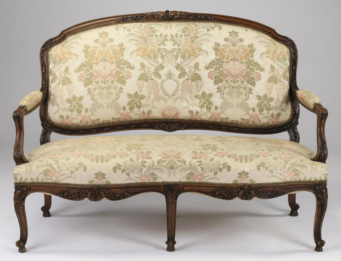 Late 19th c French Louis XV style settee, 56"w (1 of 2)