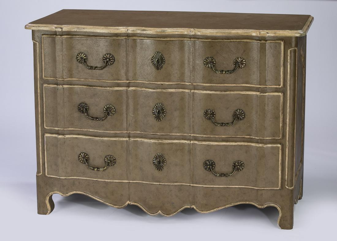 Dutch style paint decorated serpentine chest (1 of 3)