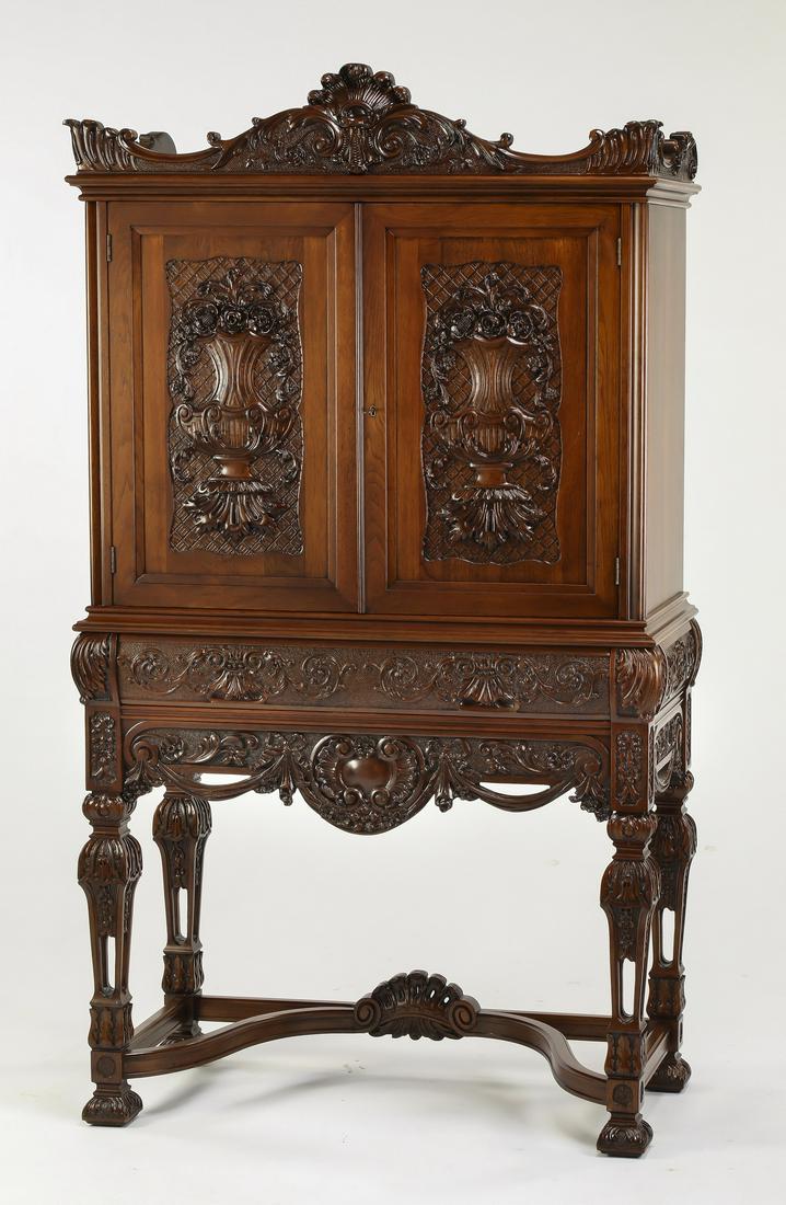 Baroque style carved mahogany cupboard on stand (1 of 4)