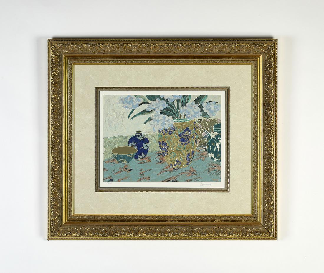 Signed Ellen Gunn still life lithograph, 32"w (1 of 3)