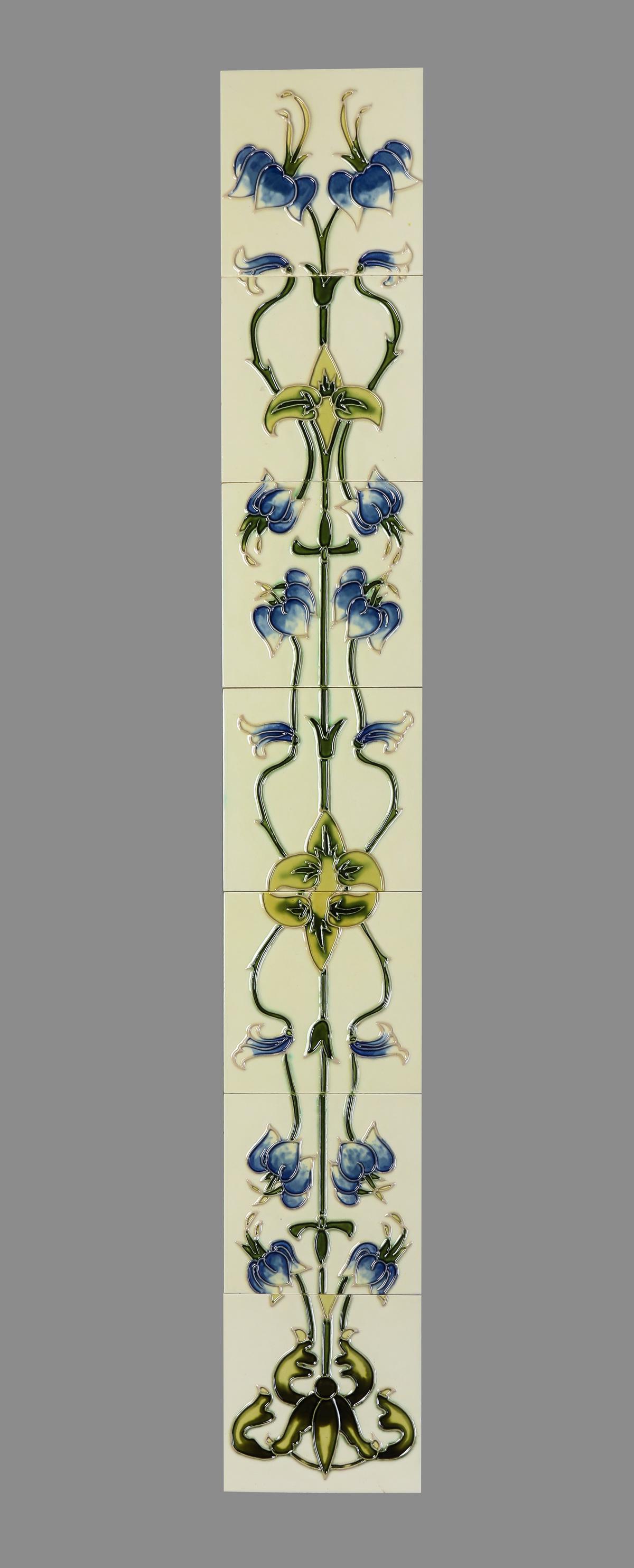 (7) Art Nouveau style floral design ceramic tiles 6"w (1 of 1)