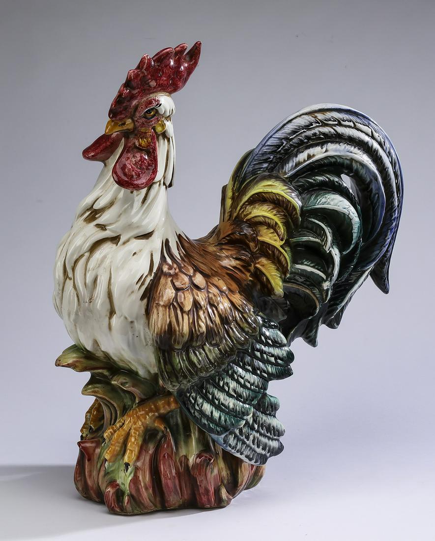 Italian majolica rooster, 23"h (1 of 2)