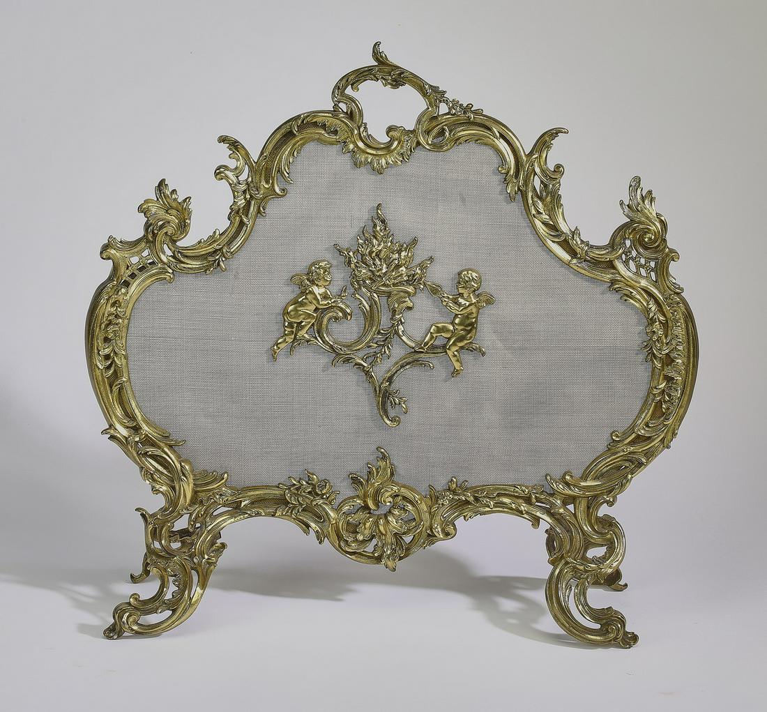 19th c. Louis XV style gilt brass fire screen (1 of 3)