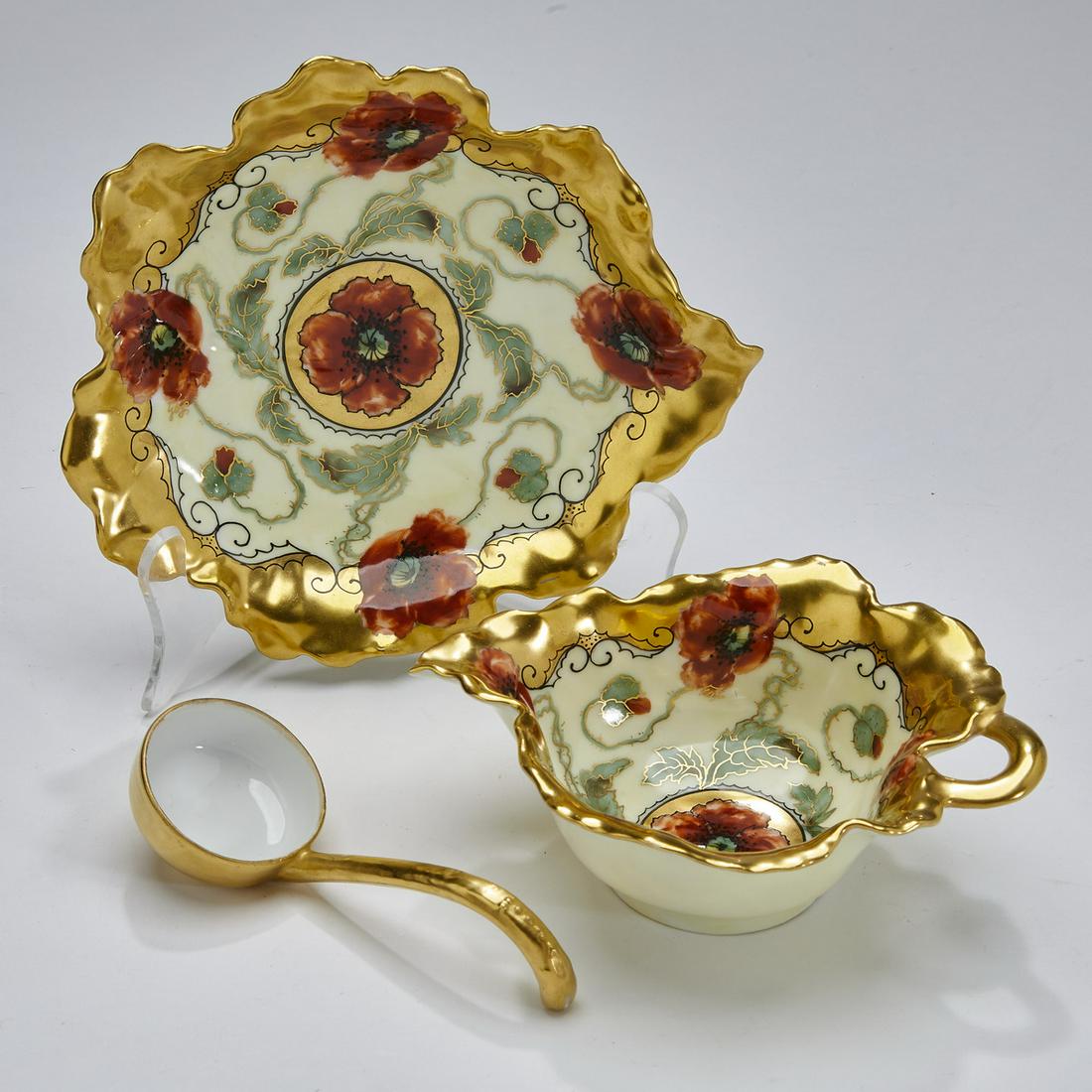Pickard for Haviland 'Poppy' porcelain sauceboat set (1 of 2)