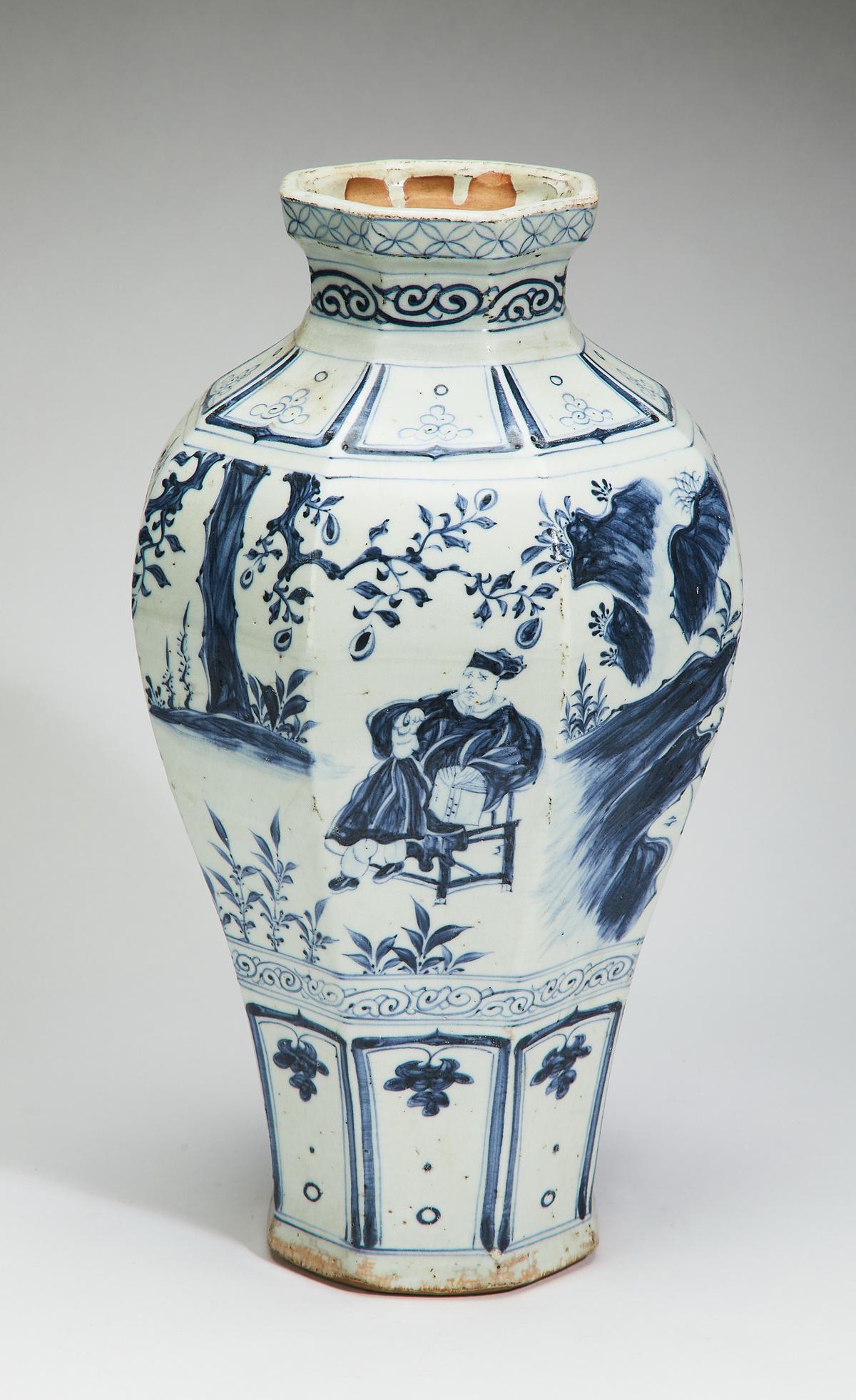 Chinese Ming style paneled vase with court official (1 of 6)