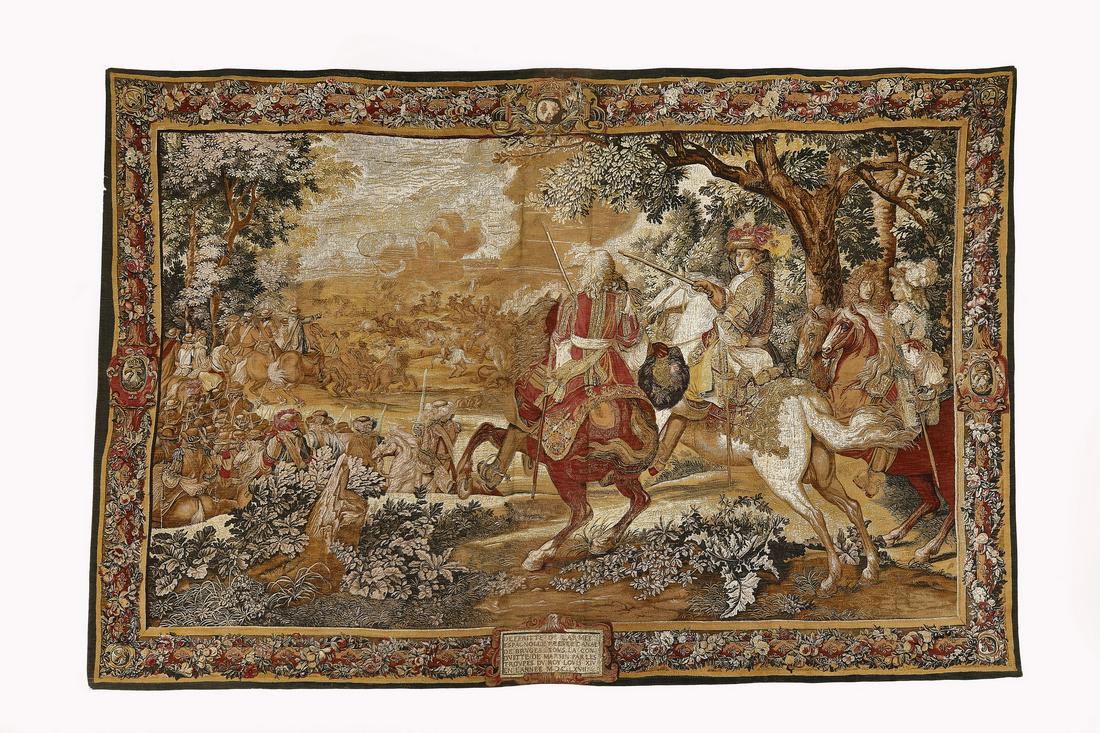 French silkscreen tapestry 'Histoire du Roi,' 103"w (1 of 6)