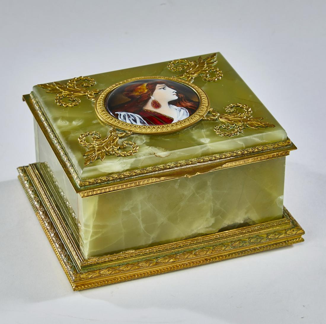 French onyx, gilt bronze, and enamel table casket (1 of 6)