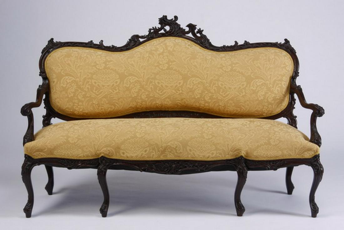 19th c. French Rococo style carved oak settee, 62"w (1 of 4)
