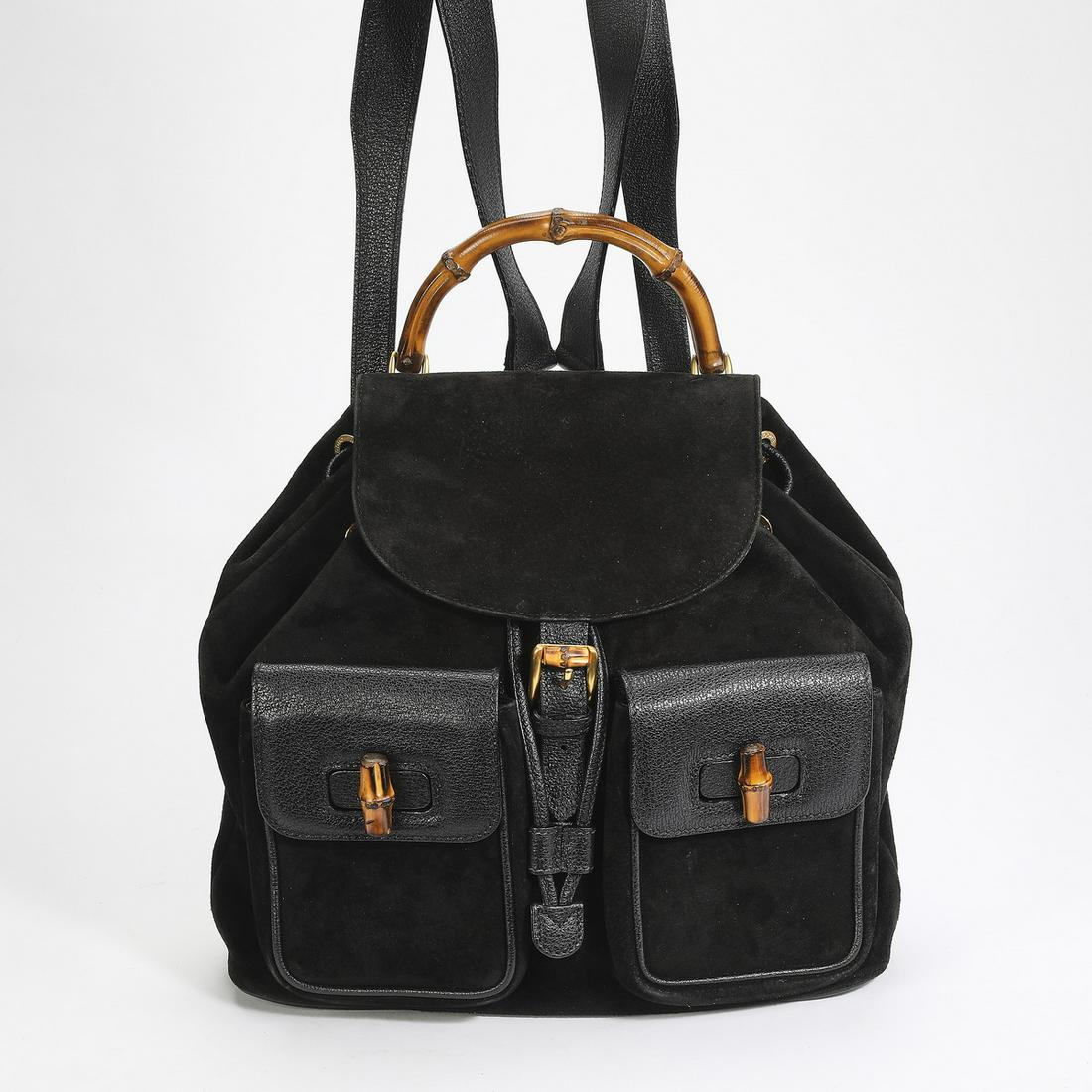 Authentic Gucci Black Suede Bamboo Backpack (1 of 7)