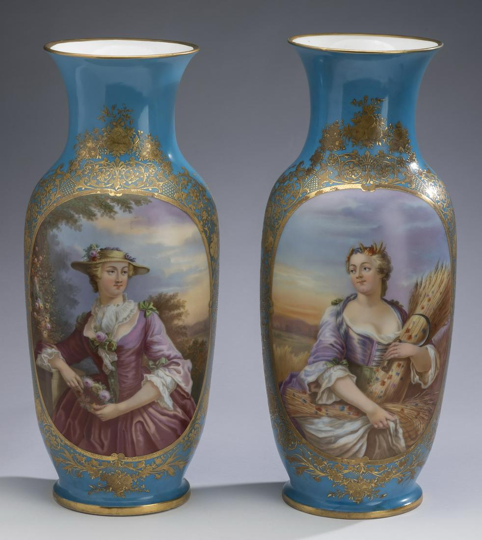(2) 19th c. French hand painted porcelain vases (1 of 7)