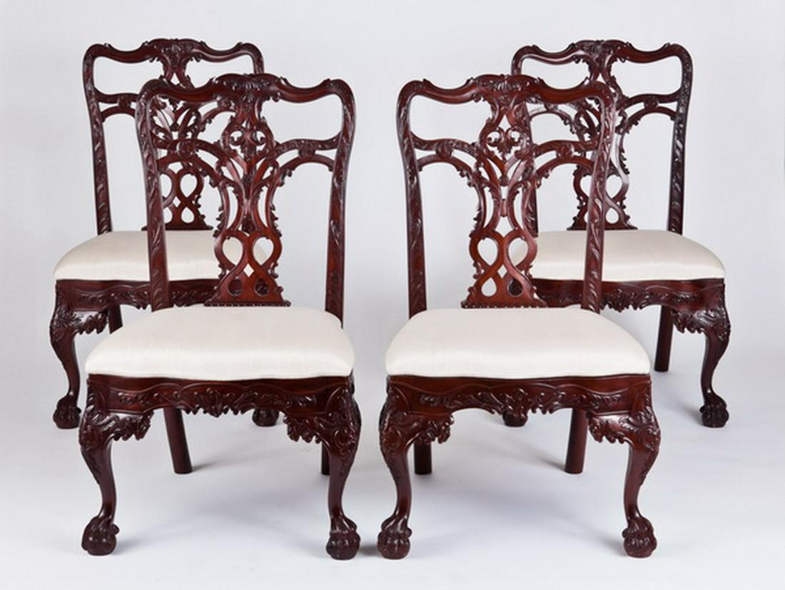 (4) Carved Chippendale style mahogany side chairs (1 of 4)