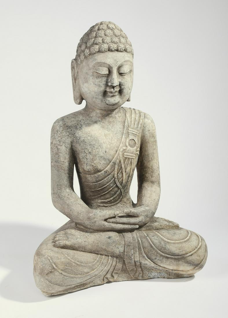 Contemporary carved marble Buddha sculpture, 24"h (1 of 2)