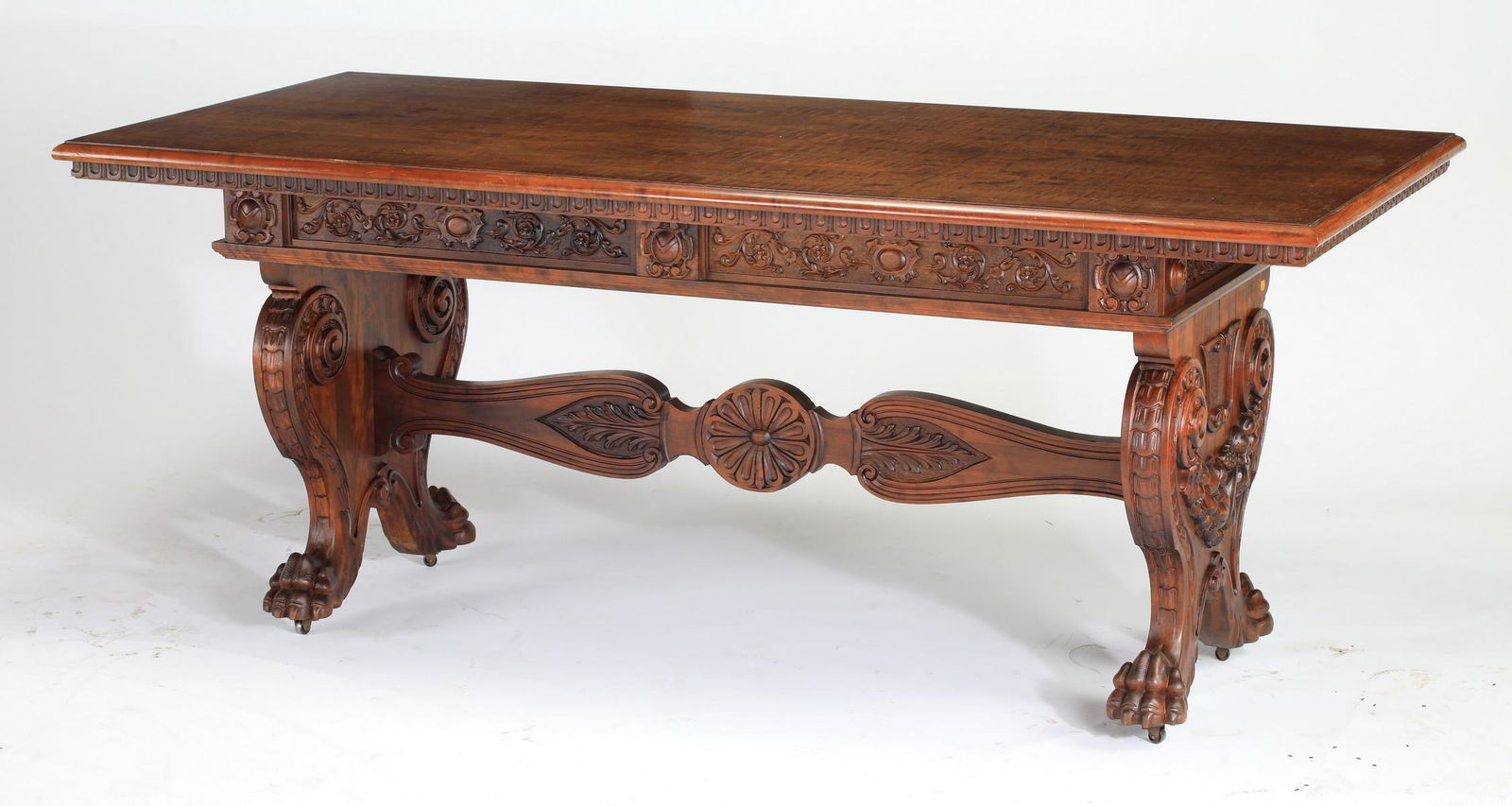 19th c. French carved walnut table w/ paw feet (1 of 6)